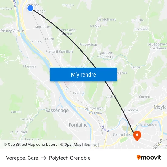 Voreppe, Gare to Polytech Grenoble map