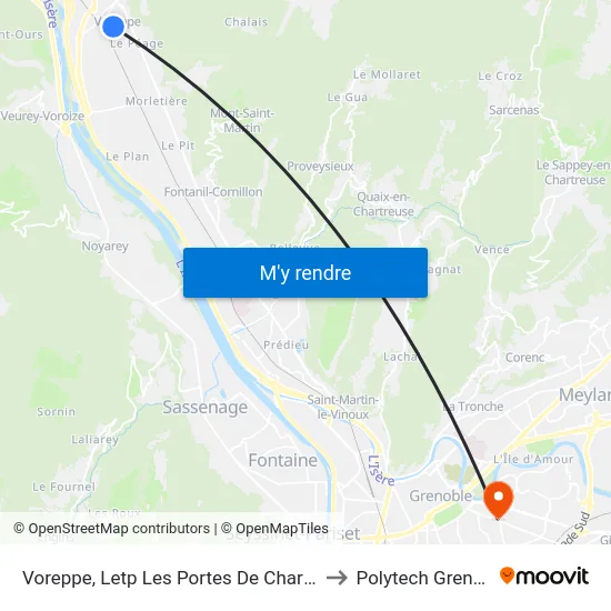 Voreppe, Letp Les Portes De Chartreuse to Polytech Grenoble map