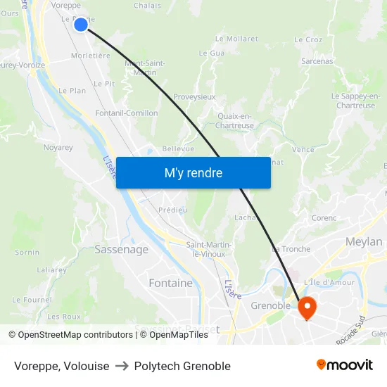 Voreppe, Volouise to Polytech Grenoble map