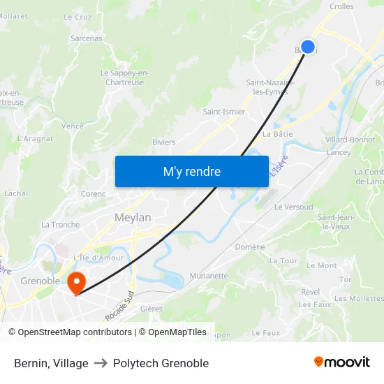 Bernin, Village to Polytech Grenoble map