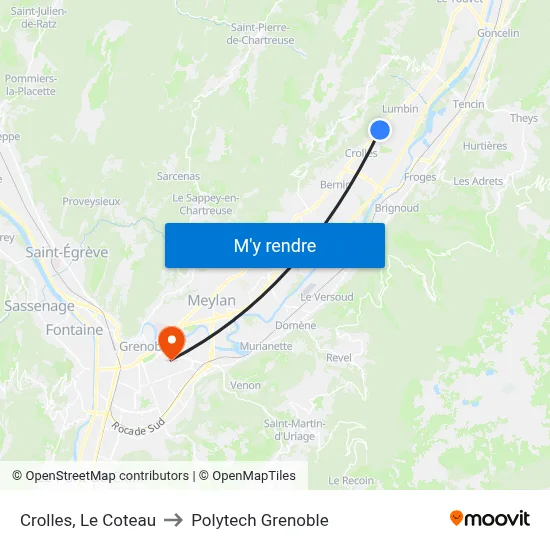 Crolles, Le Coteau to Polytech Grenoble map