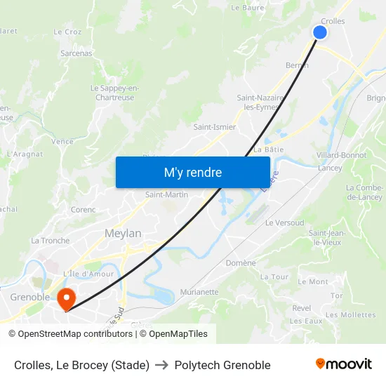 Crolles, Le Brocey (Stade) to Polytech Grenoble map