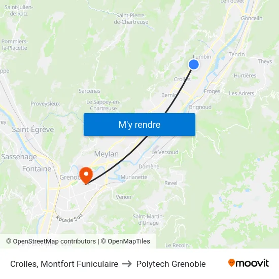 Crolles, Montfort Funiculaire to Polytech Grenoble map