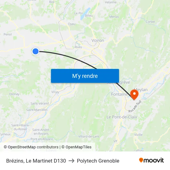 Brézins, Le Martinet D130 to Polytech Grenoble map