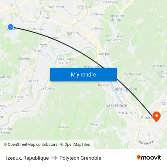 Izeaux, Republique to Polytech Grenoble map