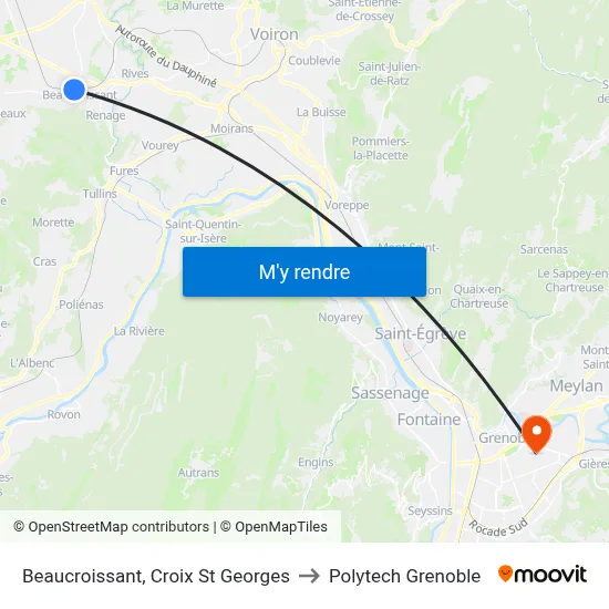 Beaucroissant, Croix St Georges to Polytech Grenoble map