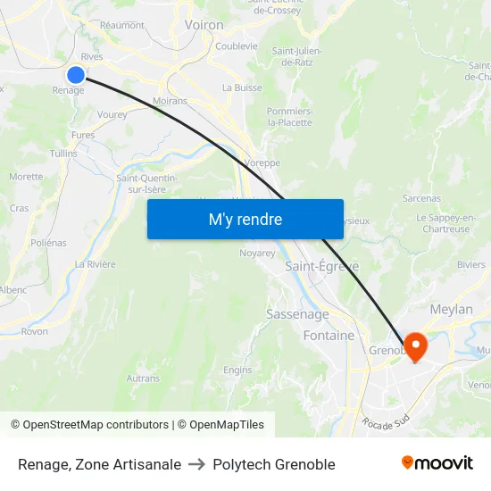 Renage, Zone Artisanale to Polytech Grenoble map