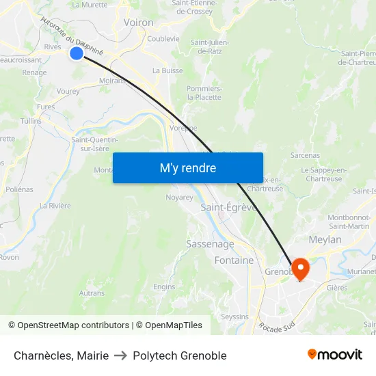 Charnècles, Mairie to Polytech Grenoble map