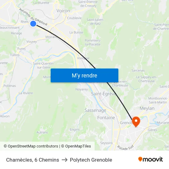 Charnècles, 6 Chemins to Polytech Grenoble map