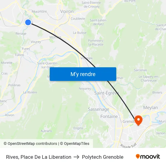 Rives, Place De La Liberation to Polytech Grenoble map
