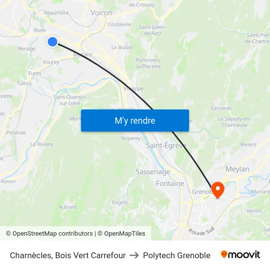 Charnècles, Bois Vert Carrefour to Polytech Grenoble map