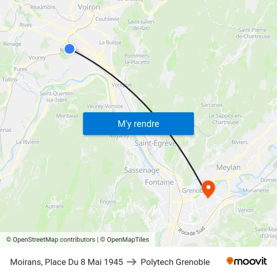 Moirans, Place Du 8 Mai 1945 to Polytech Grenoble map