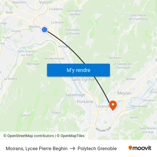 Moirans, Lycee Pierre Beghin to Polytech Grenoble map