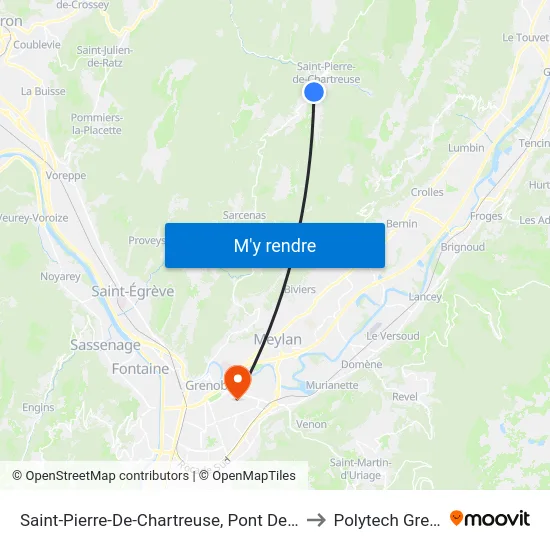 Saint-Pierre-De-Chartreuse, Pont Des Bargettes to Polytech Grenoble map