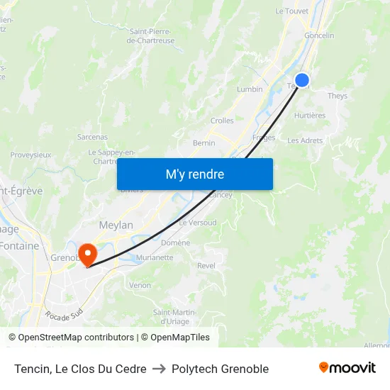 Tencin, Le Clos Du Cedre to Polytech Grenoble map