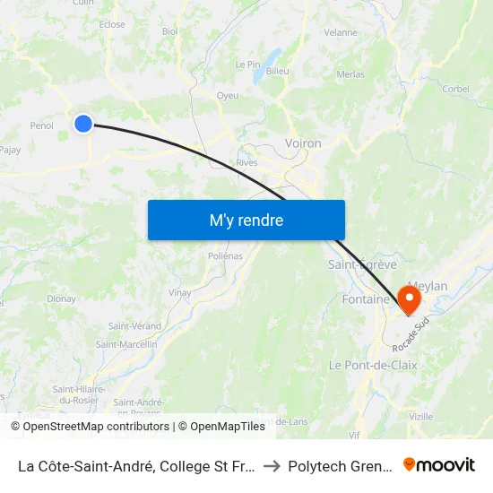 La Côte-Saint-André, College St Francois to Polytech Grenoble map