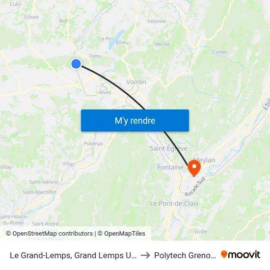 Le Grand-Lemps, Grand Lemps Usine to Polytech Grenoble map