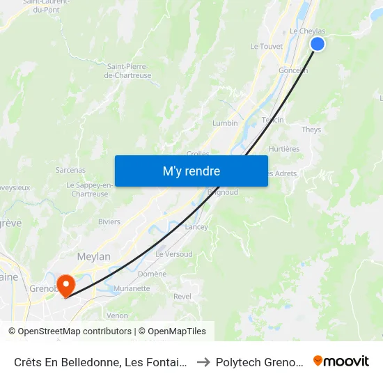 Crêts En Belledonne, Les Fontaines to Polytech Grenoble map