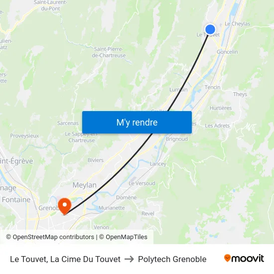 Le Touvet, La Cime Du Touvet to Polytech Grenoble map