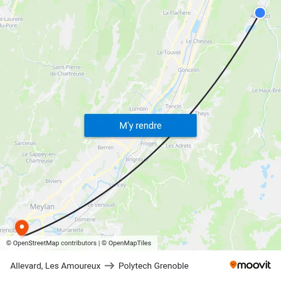Allevard, Les Amoureux to Polytech Grenoble map