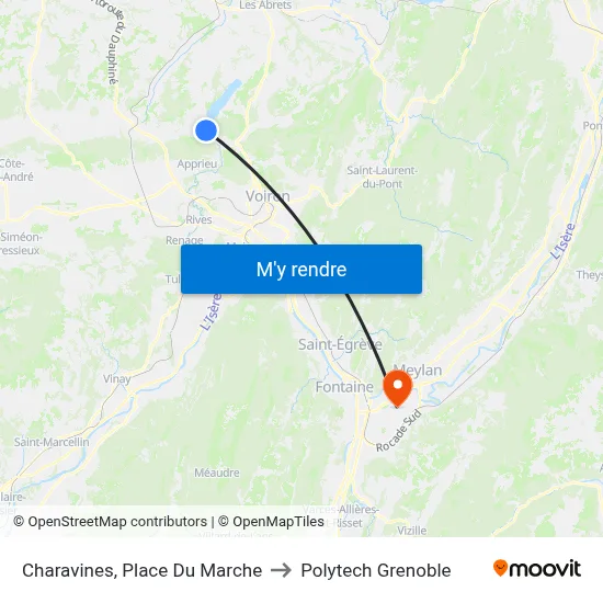 Charavines, Place Du Marche to Polytech Grenoble map