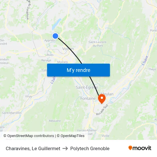Charavines, Le Guillermet to Polytech Grenoble map