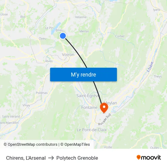 Chirens, L'Arsenal to Polytech Grenoble map