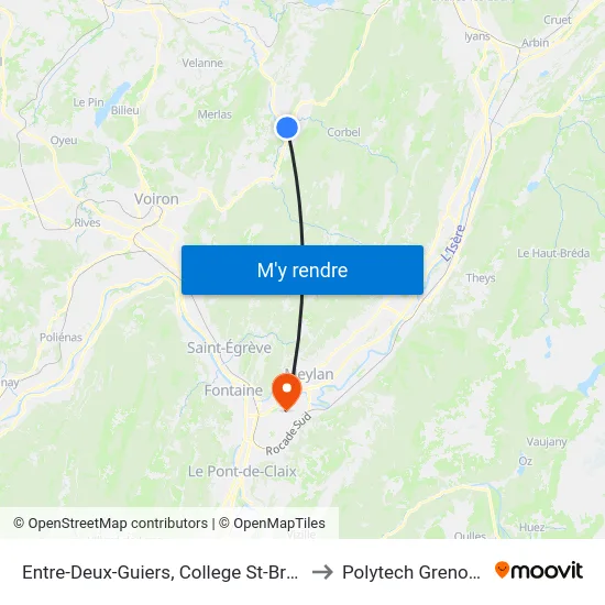 Entre-Deux-Guiers, College St-Bruno to Polytech Grenoble map