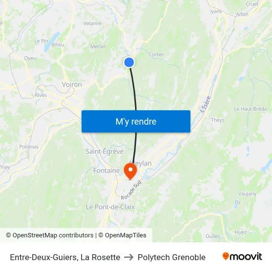 Entre-Deux-Guiers, La Rosette to Polytech Grenoble map