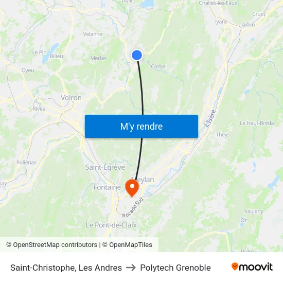 Saint-Christophe, Les Andres to Polytech Grenoble map