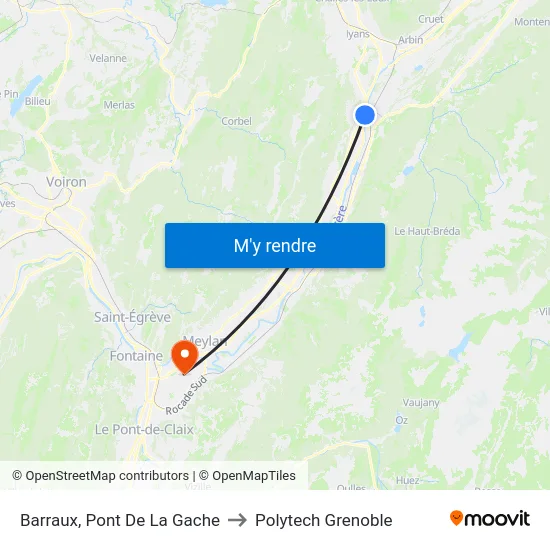 Barraux, Pont De La Gache to Polytech Grenoble map