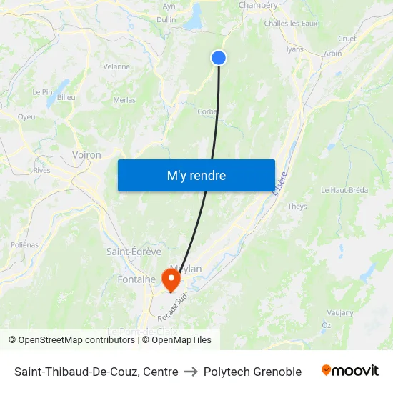 Saint-Thibaud-De-Couz, Centre to Polytech Grenoble map