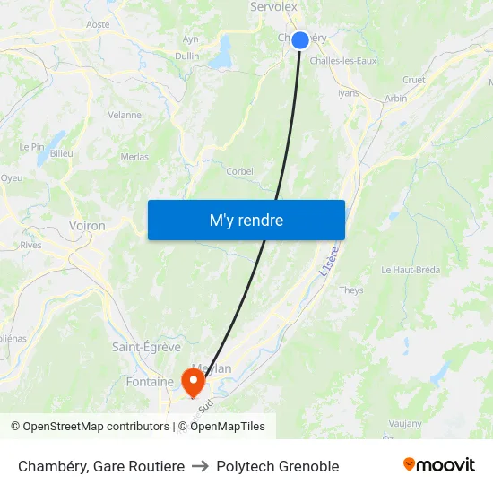 Chambéry, Gare Routiere to Polytech Grenoble map