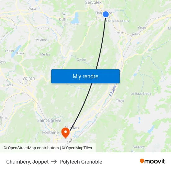 Chambéry, Joppet to Polytech Grenoble map