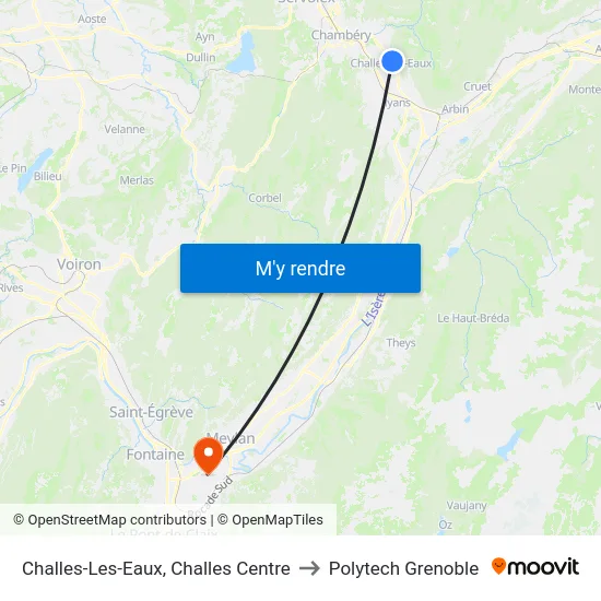 Challes-Les-Eaux, Challes Centre to Polytech Grenoble map