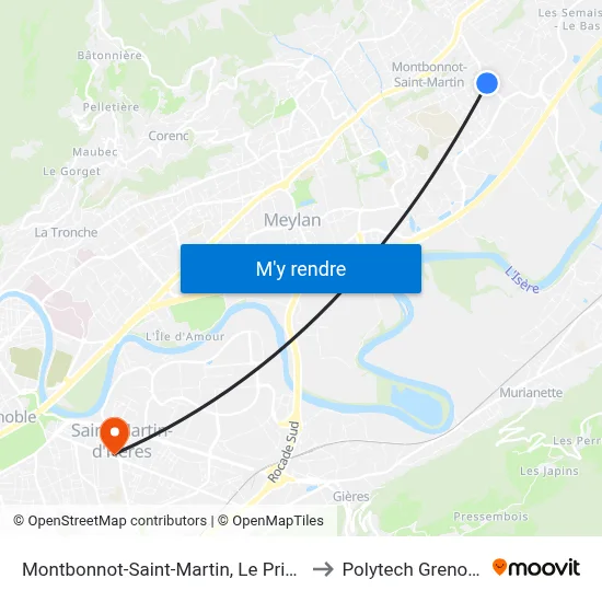 Montbonnot-Saint-Martin, Le Prieure to Polytech Grenoble map