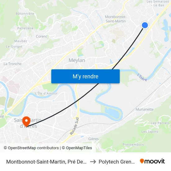 Montbonnot-Saint-Martin, Pré De L'Eau to Polytech Grenoble map