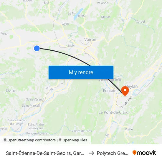 Saint-Étienne-De-Saint-Geoirs, Gare Routiere to Polytech Grenoble map