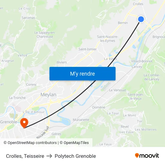 Crolles, Teisseire to Polytech Grenoble map