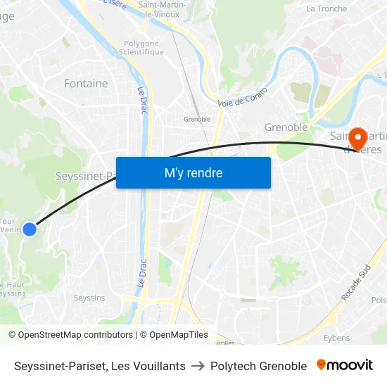 Seyssinet-Pariset, Les Vouillants to Polytech Grenoble map