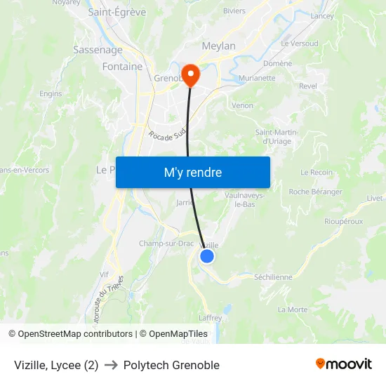 Vizille, Lycee (2) to Polytech Grenoble map