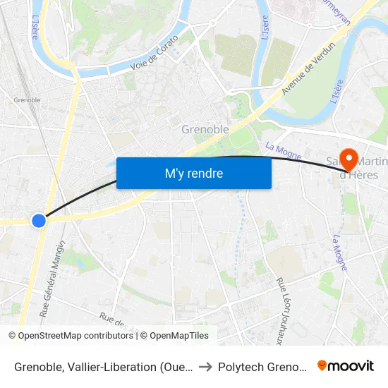 Grenoble, Vallier-Liberation (Ouest) to Polytech Grenoble map