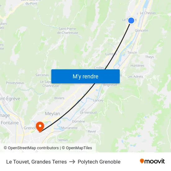 Le Touvet, Grandes Terres to Polytech Grenoble map