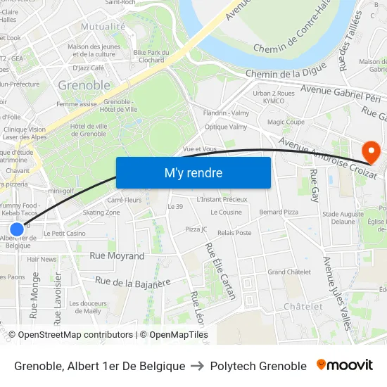 Grenoble, Albert 1er De Belgique to Polytech Grenoble map