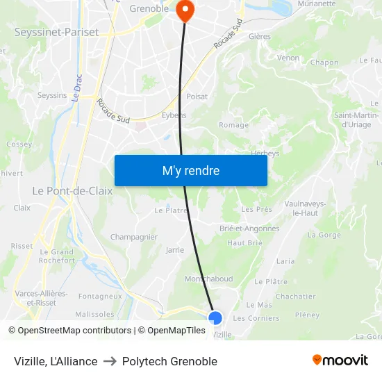 Vizille, L'Alliance to Polytech Grenoble map