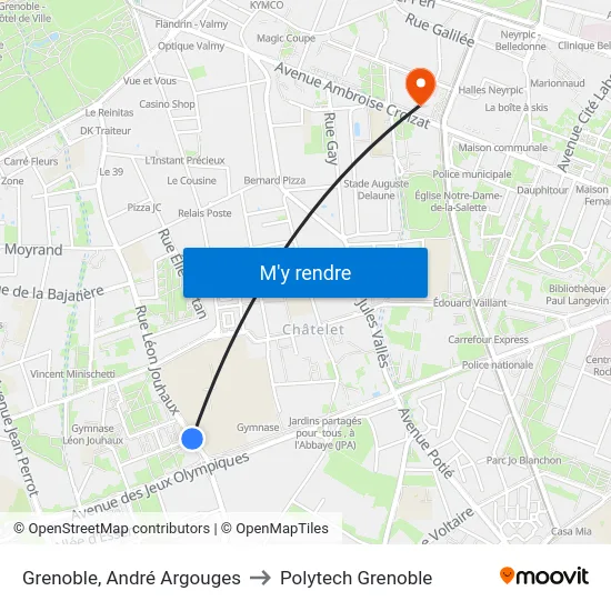 Grenoble, André Argouges to Polytech Grenoble map