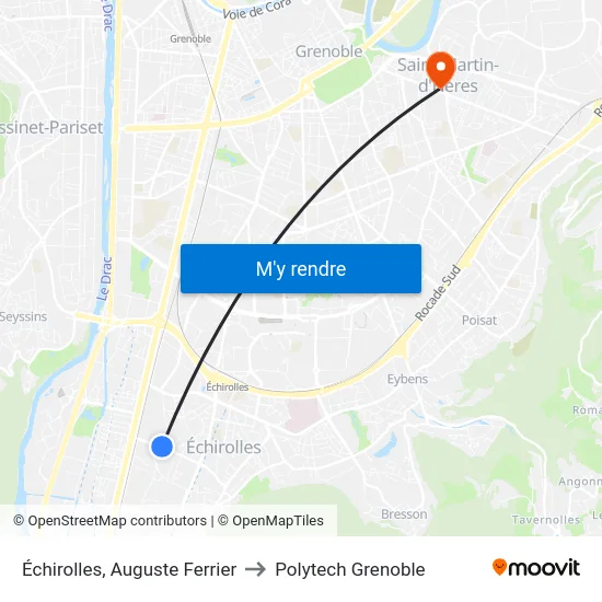 Échirolles, Auguste Ferrier to Polytech Grenoble map