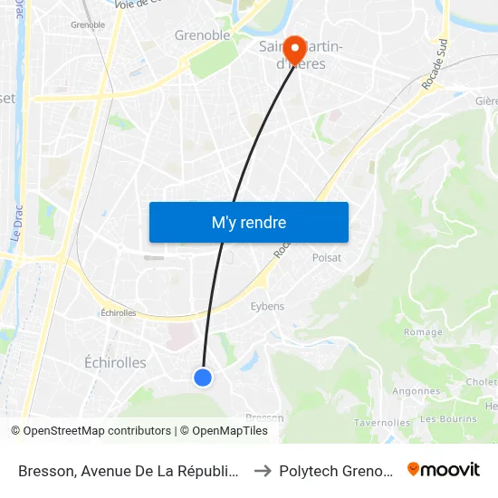 Bresson, Avenue De La République to Polytech Grenoble map