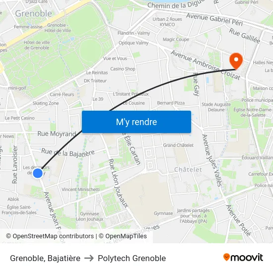 Grenoble, Bajatière to Polytech Grenoble map