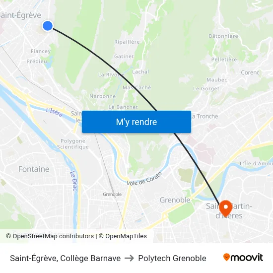 Saint-Égrève, Collège Barnave to Polytech Grenoble map